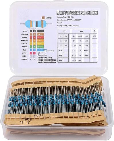 600 PCS Resistor Kit 1/4 W +-1% Premium Metal Film Resistors Assortment Kit, 30 Values (10Ω-1MΩ) 20 Each, Breadboard & DIY Electronics, Includes 10k Ohm, 1k Ohm, 220 Ohm Resistors Pack in Kuwait