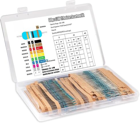 600 PCS Resistor Kit 1/4 W +-1% Premium Metal Film Resistors Assortment Kit, 30 Values (10Ω-1MΩ) 20 Each, Breadboard & DIY Electronics, Includes 10k Ohm, 1k Ohm, 220 Ohm Resistors Pack in Kuwait