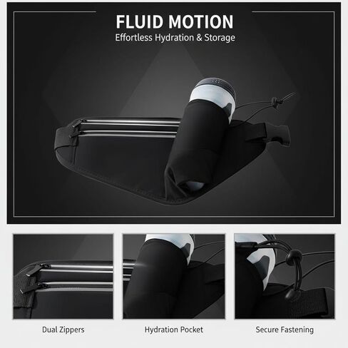 Hydration Waist Pack for Outdoor Running, Water Bottle Holder, Dual Zipper Pockets, Fabric Running Belt with Storage Pocket, Adjustable Quick Release Buckle, Reflective Strip in Kuwait