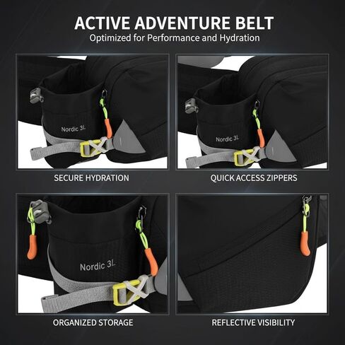 Running Hydration Belt, Adjustable Sport Waist Pack for Outdoor Use, Water Bottle Holder Fanny Pack with Multiple Pockets for Hiking, Walking, Running, Fits 31.5-55.1 in Waist in Kuwait