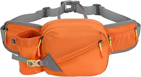 Waist Pack with Water Bottle Holder, Orange Lightweight Running Hiking Fanny Pack, Large Capacity Multi-Layer Storage, 750 ml Bottle Pocket, Adjustable Belt for Outdoor Marathon in Kuwait