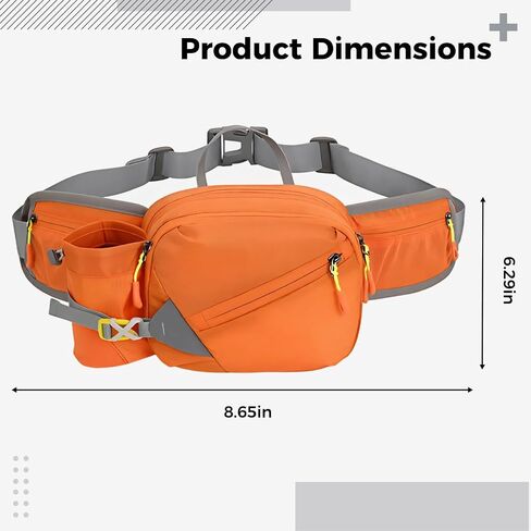 Waist Pack with Water Bottle Holder, Orange Lightweight Running Hiking Fanny Pack, Large Capacity Multi-Layer Storage, 750 ml Bottle Pocket, Adjustable Belt for Outdoor Marathon in Kuwait