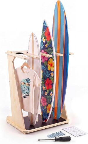 Leinuosen Surfboard Rack Stand Holder for 4 Boards, Vertical Wood Freestanding Storage Display for Longboard, Shortboard, Wakeboard, Sup Paddleboard, Snowboard, 40 Inch High in Kuwait
