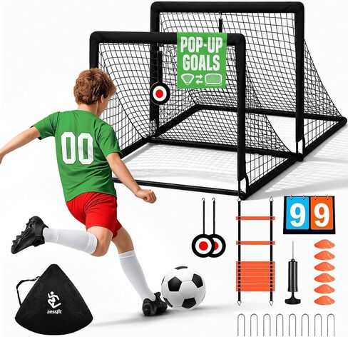 Kids Soccer Goal Set for Backyard, Portable Soccer Nets Set of 2 with Soccer Ball, Scoreboard, Agility Ladder, Cones and Target Nets, Indoor Outdoor Soccer Training Equipment for Boys and Girls in Kuwait