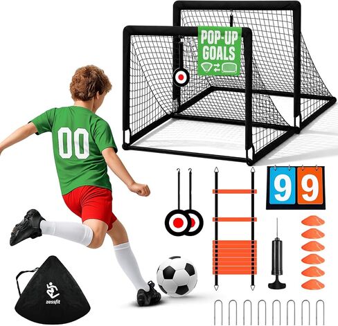 Kids Soccer Goal Set for Backyard, Portable Soccer Nets Set of 2 with Soccer Ball, Scoreboard, Agility Ladder, Cones and Target Nets, Indoor Outdoor Soccer Training Equipment for Boys and Girls in Kuwait