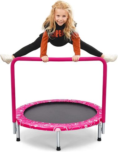 Giantex 36-Inch Mini Trampoline for Kids, ASTM Approved Foldable Rebounder Trampoline with Foamed Handle, Max Loaded 330 lbs, Indoor Safety Padded Fitness Trampoline in Kuwait