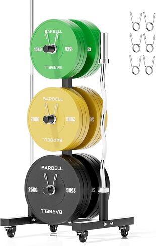 Weight Tree with 4 Lockable Casters, Weight Plate Rack for Olympic Plates, Fits Adjacent 45LB Bumper Plates, Heavy Duty Weight Storage Rack, Compact Bumper Plate Rack for Home Gym in Kuwait