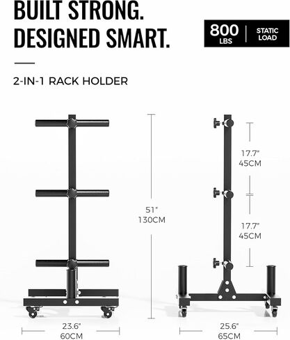 Weight Tree with 4 Lockable Casters, Weight Plate Rack for Olympic Plates, Fits Adjacent 45LB Bumper Plates, Heavy Duty Weight Storage Rack, Compact Bumper Plate Rack for Home Gym in Kuwait