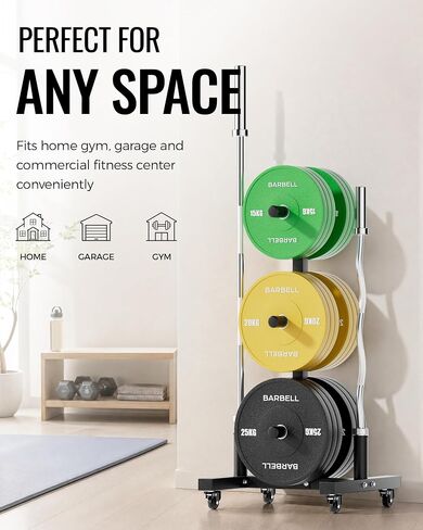 Weight Tree with 4 Lockable Casters, Weight Plate Rack for Olympic Plates, Fits Adjacent 45LB Bumper Plates, Heavy Duty Weight Storage Rack, Compact Bumper Plate Rack for Home Gym in Kuwait