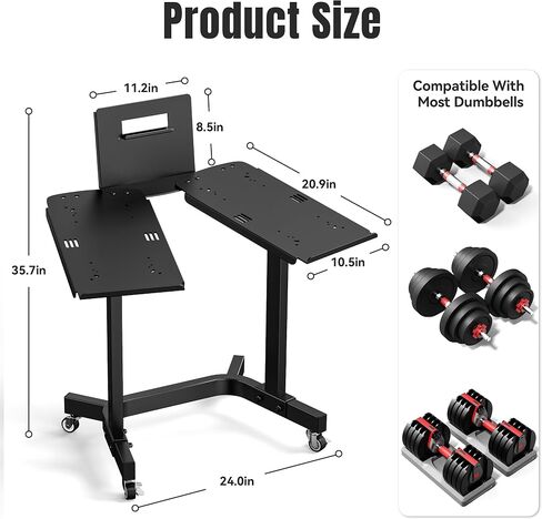 Adjustable Dumbbell Stand Rack with Tablet Holder and Wheels, Heavy Duty Rolling Organizer Cart for Home Gym (Rack Only) in Kuwait