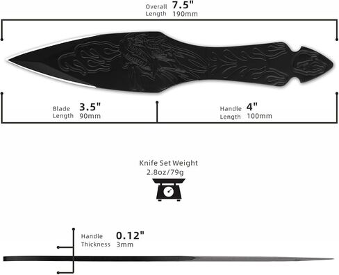 REAT Throwing Knives - 3 Piece, 7.5" 440 Stainless Steel with Full Tang Design, Includes Nylon Carrying Case for Safe Storage,Ninja Kunai Knives for Competition,Recreation,Gifts for Men,Women in Kuwait