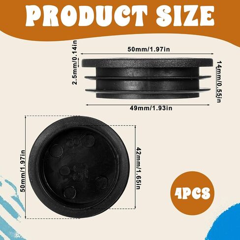 4 PCS Black Round Plastic Plug, 2 Inch Plastic Plugs and Caps Insert End Caps for Metal Tubing, Black Pipes Tubing End Cap Glide Insert Furniture Finishing Plug for Round Metal Tube in Kuwait