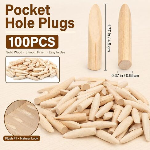 100PCS Solid Wood Pocket Hole Plugs, 3/8 Inch Pocket Screw Jig Plugs Pine Wood Plugs Woodworking Tool for Pocket Hole Jig Accessories, Various Woodworking Projects in Kuwait