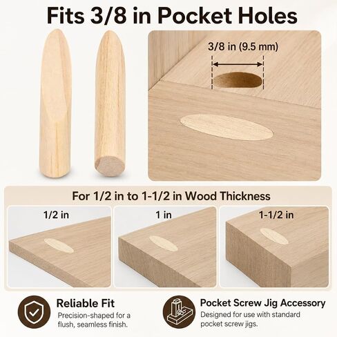 100PCS Solid Wood Pocket Hole Plugs, 3/8 Inch Pocket Screw Jig Plugs Pine Wood Plugs Woodworking Tool for Pocket Hole Jig Accessories, Various Woodworking Projects in Kuwait