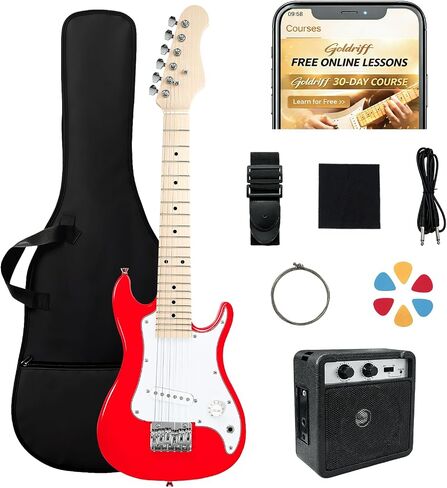 30in Kids Electric Guitar Starter Kit for Beginners, Mini Electric Guitar with 5W Amp, Gig Bag, Strap, Extra Strings, Cable, 6 Picks, Clean Cloth and Free Online Lessons (Pink) in Kuwait