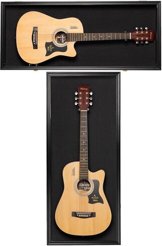 DisplayGifts Guitar Display Case 40 Inch – Wall Mountable Showcase for Electric/Acoustic Guitars, Vertical/Horizontal Use, UV Protection, Black Felt with Lock Interior 41.1" x 17.4" x 4", Black Finish in Kuwait