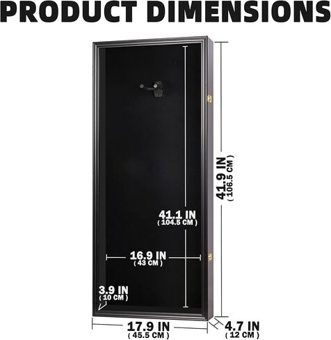 DisplayGifts Guitar Display Case 40 Inch – Wall Mountable Showcase for Electric/Acoustic Guitars, Vertical/Horizontal Use, UV Protection, Black Felt with Lock Interior 41.1" x 17.4" x 4", Black Finish in Kuwait