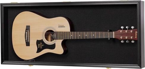 DisplayGifts Guitar Display Case 40 Inch – Wall Mountable Showcase for Electric/Acoustic Guitars, Vertical/Horizontal Use, UV Protection, Black Felt with Lock Interior 41.1" x 17.4" x 4", Black Finish in Kuwait