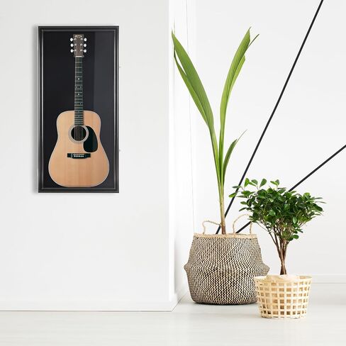 DisplayGifts Guitar Display Case 40 Inch – Wall Mountable Showcase for Electric/Acoustic Guitars, Vertical/Horizontal Use, UV Protection, Black Felt with Lock Interior 41.1" x 17.4" x 4", Black Finish in Kuwait