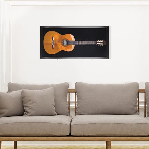 DisplayGifts Guitar Display Case 40 Inch – Wall Mountable Showcase for Electric/Acoustic Guitars, Vertical/Horizontal Use, UV Protection, Black Felt with Lock Interior 41.1" x 17.4" x 4", Black Finish in Kuwait