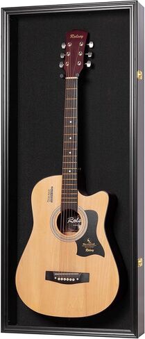 DisplayGifts Guitar Display Case 40 Inch – Wall Mountable Showcase for Electric/Acoustic Guitars, Vertical/Horizontal Use, UV Protection, Black Felt with Lock Interior 41.1" x 17.4" x 4", Black Finish in Kuwait
