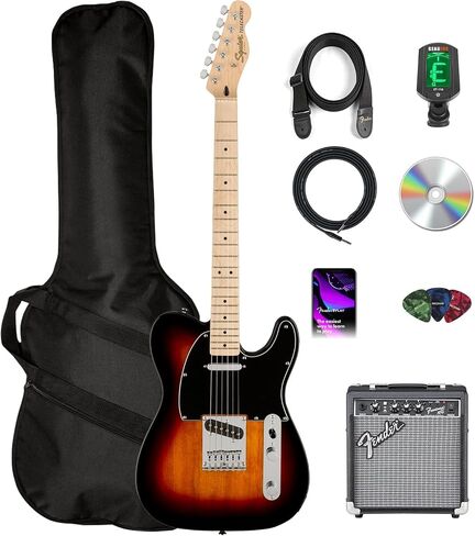 Fender Affinity Series Telecaster - 3 Color Sunburst Bundle with Frontman 10G Amplifier, Gig Bag, Tuner, Instrument Cable, Strap, Picks, and Austin Bazaar Instructional DVD in Kuwait