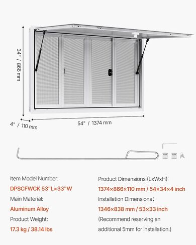 نافذة امتياز تقديم الطعام من سبائك الألومنيوم مقاس 53 × 33 بوصة، تصميم مفتوح بزاوية 85 درجة مع 4 نوافذ منزلقة، باب المظلة وخطاف السحب لمقطورات شاحنات الطعام in Kuwait
