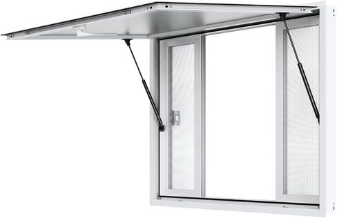 Concession Service 48 x 36 Inch, Aluminum Alloy Service Window for Food Truck, 85 Degrees Opening Serving Window with 4 Sliding Panels, Awning Door and Drag Hook, Suitable for Concession Trailers in Kuwait