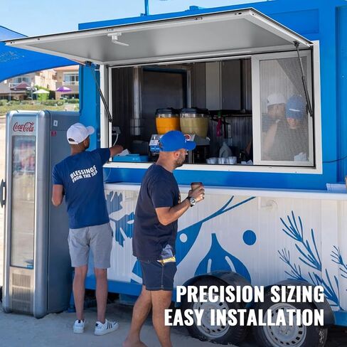 Concession Service 48 x 36 Inch, Aluminum Alloy Service Window for Food Truck, 85 Degrees Opening Serving Window with 4 Sliding Panels, Awning Door and Drag Hook, Suitable for Concession Trailers in Kuwait