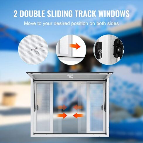 Concession Service 48 x 36 Inch, Aluminum Alloy Service Window for Food Truck, 85 Degrees Opening Serving Window with 4 Sliding Panels, Awning Door and Drag Hook, Suitable for Concession Trailers in Kuwait