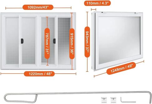 Concession Service 48 x 36 Inch, Aluminum Alloy Service Window for Food Truck, 85 Degrees Opening Serving Window with 4 Sliding Panels, Awning Door and Drag Hook, Suitable for Concession Trailers in Kuwait