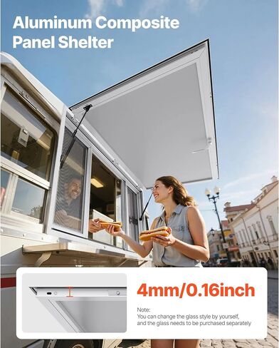 Concession Service 60 x 36 Inch, Aluminum Alloy Service Window for Food Truck, 85 Degrees Opening Stand Window with 4 Sliding Panels, Awning Door and Drag Hook in Kuwait