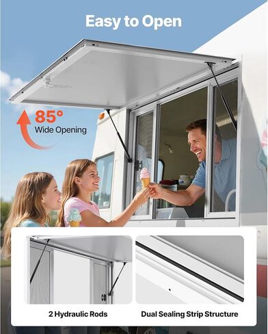 Concession Service 60 x 36 Inch, Aluminum Alloy Service Window for Food Truck, 85 Degrees Opening Stand Window with 4 Sliding Panels, Awning Door and Drag Hook in Kuwait