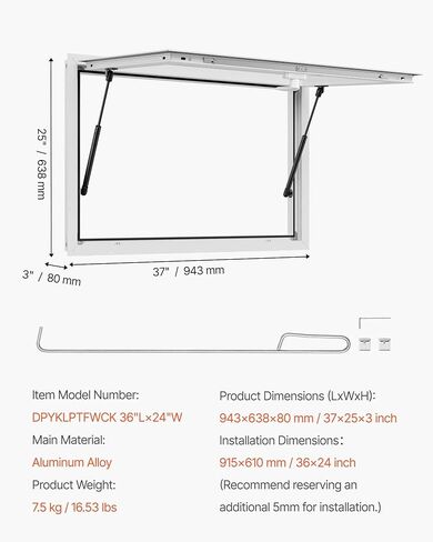 نافذة تقديم امتياز من سبائك الألومنيوم مقاس 36 × 24 بوصة، تصميم مفتوح بحامل 85 درجة مع باب مظلة وخطاف سحب، مقاومة للمطر لمقطورات امتياز شاحنات الطعام in Kuwait