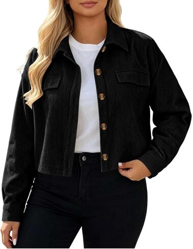 Women's Point Collar Button Jacket Cropped Coat with Flap Pockets | Casual Lightweight Jacket Women in Kuwait