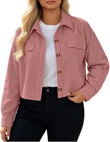 Women's Point Collar Button Jacket Cropped Coat with Flap Pockets | Casual Lightweight Jacket Women in Kuwait
