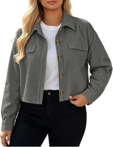 Women's Point Collar Button Jacket Cropped Coat with Flap Pockets | Casual Lightweight Jacket Women in Kuwait