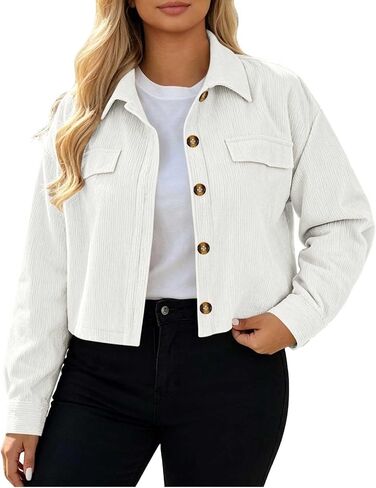 Women's Point Collar Button Jacket Cropped Coat with Flap Pockets | Casual Lightweight Jacket Women in Kuwait
