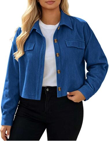 Women's Point Collar Button Jacket Cropped Coat with Flap Pockets | Casual Lightweight Jacket Women in Kuwait
