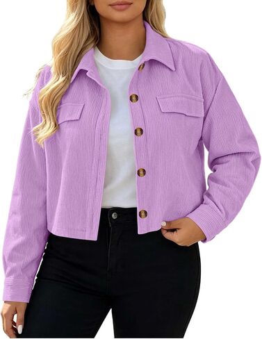 Women's Point Collar Button Jacket Cropped Coat with Flap Pockets | Casual Lightweight Jacket Women in Kuwait