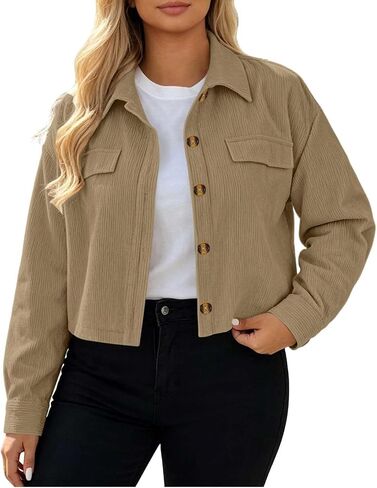Women's Point Collar Button Jacket Cropped Coat with Flap Pockets | Casual Lightweight Jacket Women in Kuwait