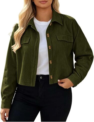 Women's Point Collar Button Jacket Cropped Coat with Flap Pockets | Casual Lightweight Jacket Women in Kuwait