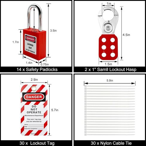 SAFBY Lockout Tagout Station Board Metal Kit with Lock Out Tag Out Loto 2 Hasps, 30 Tags, 30 Nylon Cable, 14 Locks with Number 1-14 (Yellow Lockout Station) in Kuwait