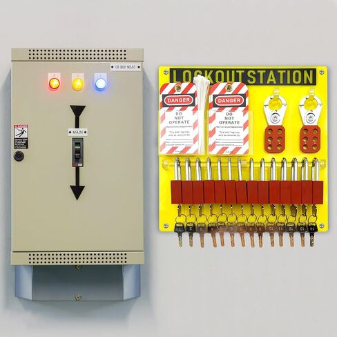 SAFBY Lockout Tagout Station Board Metal Kit with Lock Out Tag Out Loto 2 Hasps, 30 Tags, 30 Nylon Cable, 14 Locks with Number 1-14 (Yellow Lockout Station) in Kuwait