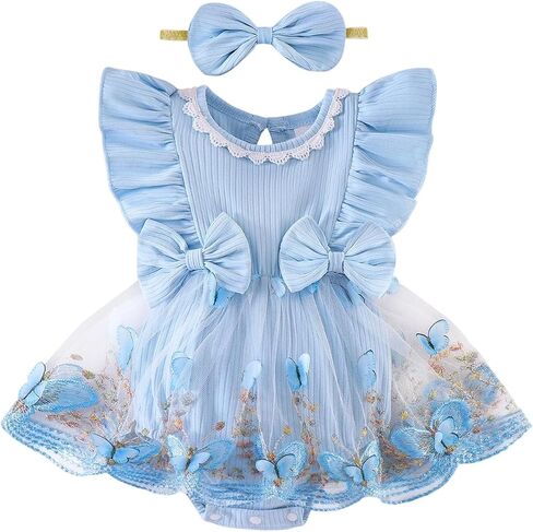 Baby Girl Clothes Newborn Summer Outfits Butterflies Embroidery Tulle Ruffle Sleeveless Infant Romper 0-18 Months in Kuwait