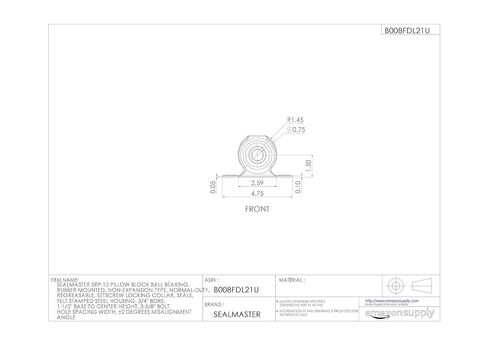 SRP-12 Pillow Block Ball Bearing, Rubber Mounted, Non-Expansion Type, Normal-Duty, Regreasable, Setscrew Locking Collar, Felt Seals, Stamped Steel Housing, 3/4" Bore, 1-1/2" Base to Center Height, 3-5/8" Bolt Hole Spacing Width, ±2 degrees Misalignment An in Kuwait