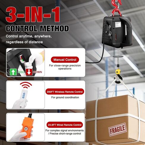 Nilight 3-in-1 Electric Hoist Winch, 1100LBS 1500W Portable Power Winch Crane with Manual Wired Wireless Remote Control, 110V Electric Winch 25FT Lifting Height for Garage Warehouses Factories, Black in Kuwait