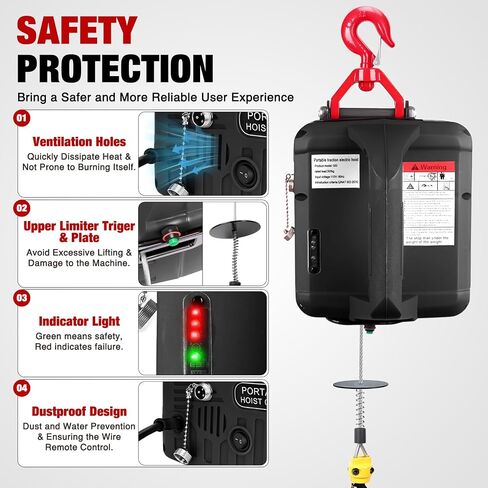 Nilight 3-in-1 Electric Hoist Winch, 1100LBS 1500W Portable Power Winch Crane with Manual Wired Wireless Remote Control, 110V Electric Winch 25FT Lifting Height for Garage Warehouses Factories, Black in Kuwait