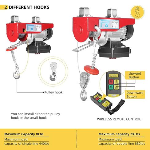 850LBS Electric Hoist with Wireless Remote Control, 110V Power Winch for Attic Storage & Garage Ceiling Lifting, 40ft High-Strength Steel Cable Crane, 850W Heavy Duty Lift for Warehouse & Workshop in Kuwait