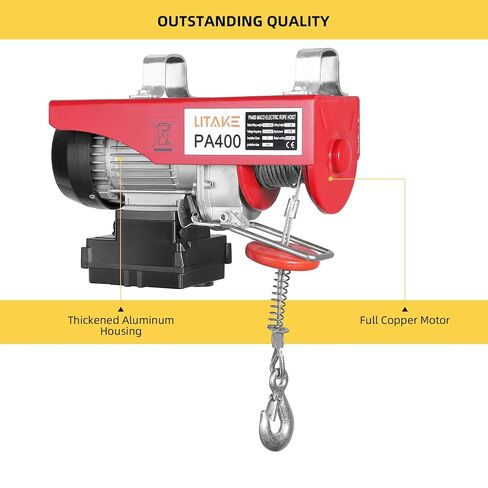 850LBS Electric Hoist with Wireless Remote Control, 110V Power Winch for Attic Storage & Garage Ceiling Lifting, 40ft High-Strength Steel Cable Crane, 850W Heavy Duty Lift for Warehouse & Workshop in Kuwait
